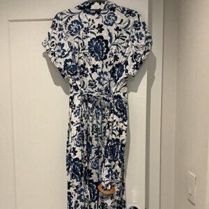 Zara Blue Printed Dress with Openwork Embroidery and Belt